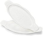 2 Pack Porcelain Oval Serving Platters, 14 Inch Large Embossed White Serving Plates for Entertaining, Oven Safe