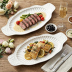 2 Pack Porcelain Oval Serving Platters, 14 Inch Large Embossed White Serving Plates for Entertaining, Oven Safe, alternate