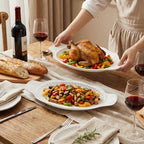 2 Pack Porcelain Oval Serving Platters, 14 Inch Large Embossed White Serving Plates for Entertaining, Oven Safe, alternate