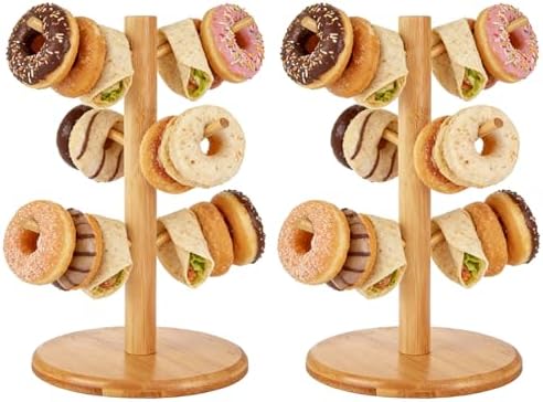 2 Pack Pretzel Stand, 13.4" Large Bamboo Pretzel Holder Stand, Tree-Shaped Display for Oktoberfest Party