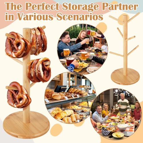 2 Pack Pretzel Stand, 13.4" Large Bamboo Pretzel Holder Stand, Tree-Shaped Display for Oktoberfest Party, alternate view 6