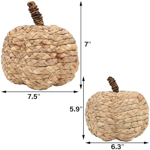 2 Pack Pumpkin Fall Decor, Woven Wicker Pumpkins for Home, Beige in Beige, alternate view 3