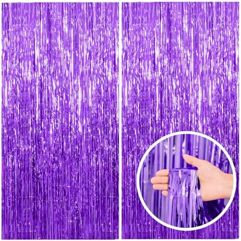 2 Pack Purple Backdrop Tinsel Streamers Foil Fringe Backdrop Halloween Party Decorations Purple Backdrop Curtain