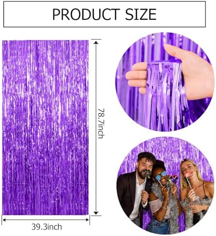 2 Pack Purple Backdrop Tinsel Streamers Foil Fringe Backdrop Halloween Party Decorations Purple Backdrop Curtain, alternate