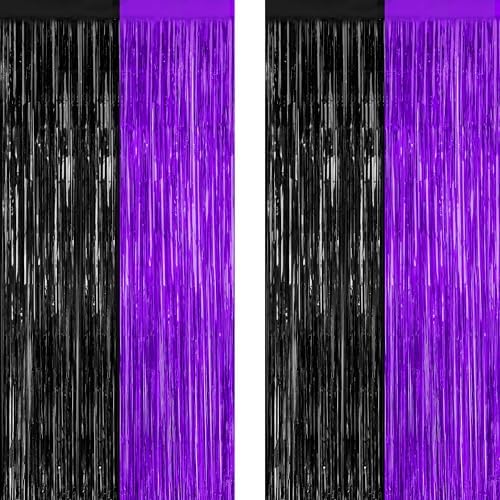 2 Pack Purple Black Halloween Foil Curtain Streamer Decorations