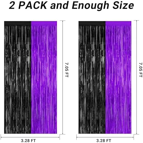 2 Pack Purple Black Halloween Foil Curtain Streamer Decorations, alternate view 2