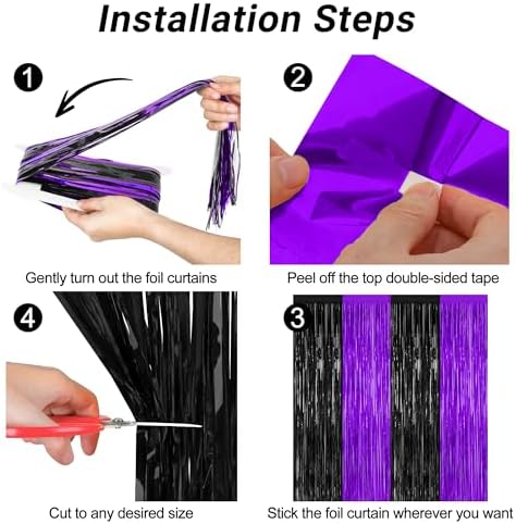 2 Pack Purple Black Halloween Foil Curtain Streamer Decorations, alternate view 3