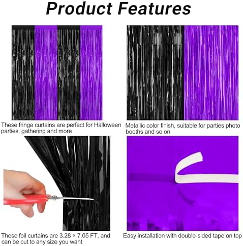 2 Pack Purple Black Halloween Foil Curtain Streamer Decorations, alternate view 4