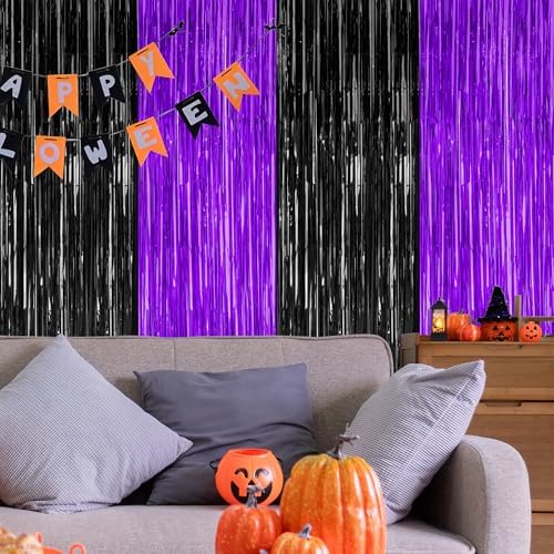2 Pack Purple Black Halloween Foil Curtain Streamer Decorations, alternate view 5