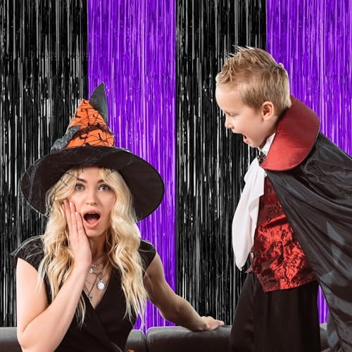 2 Pack Purple Black Halloween Foil Curtain Streamer Decorations, alternate view 6