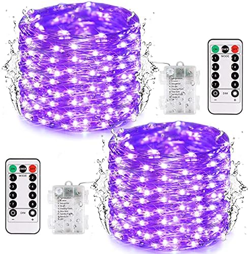 2 Pack Purple Fairy Lights Battery Operated, Total 400LED 132ft