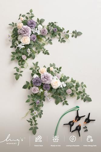 2 Pack Purple Floral Garland Wedding Arch Flowers, alternate view 6