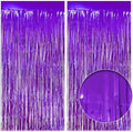 2 Pack Purple Fringe Backdrop, 3.2x8.2ft Shining Foil Tinsel Curtains, Birthday Party Decorations Door Streamers