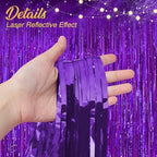 2 Pack Purple Fringe Backdrop, 3.2x8.2ft Shining Foil Tinsel Curtains, Birthday Party Decorations Door Streamers, alternate