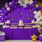 2 Pack Purple Fringe Backdrop, 3.2x8.2ft Shining Foil Tinsel Curtains, Birthday Party Decorations Door Streamers, alternate