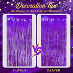 2 Pack Purple Fringe Backdrop, 3.2x8.2ft Shining Foil Tinsel Curtains, Birthday Party Decorations Door Streamers, alternate
