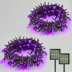 2 Pack Purple Solar Halloween Lights, Each 33ft 100 LED Solar String Lights Outdoor Waterproof, 8 Modes Solar