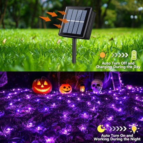 2 Pack Purple Solar Halloween Lights, Each 33ft 100 LED Solar String Lights Outdoor Waterproof, 8 Modes Solar, alternate view