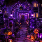 2 Pack Purple Solar Halloween Lights, Each 33ft 100 LED Solar String Lights Outdoor Waterproof, 8 Modes Solar, alternate view
