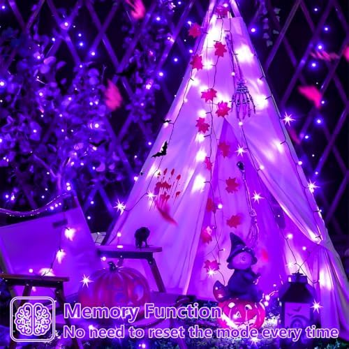 2 Pack Purple Solar Halloween Lights, Each 33ft 100 LED Solar String Lights Outdoor Waterproof, 8 Modes Solar, alternate view