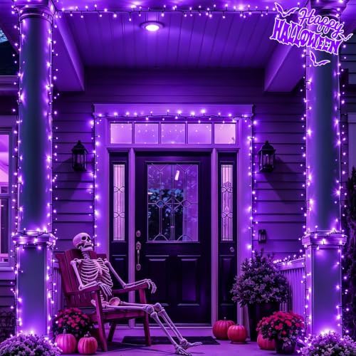 2 Pack Purple Solar Halloween Lights, Each 33ft 100 LED Solar String Lights Outdoor Waterproof, 8 Modes Solar, alternate view