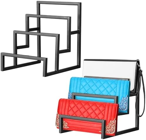 2 Pack Purse Organizer for Closet 3 Layer Black Display Stand in Black