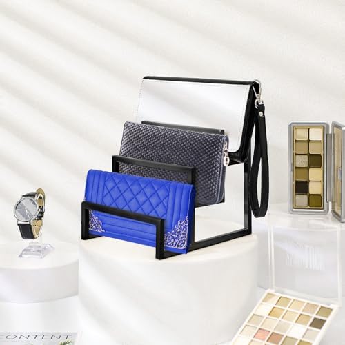 2 Pack Purse Organizer for Closet 3 Layer Black Display Stand in Black, alternate view 3