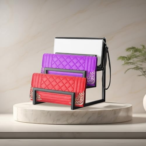 2 Pack Purse Organizer for Closet 3 Layer Black Display Stand in Black, alternate view 6