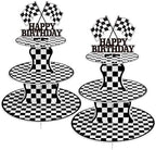 2 Pack Race Car Cupcake Stand Birthday Party Supplies, Two Fast Decorations in Colorful