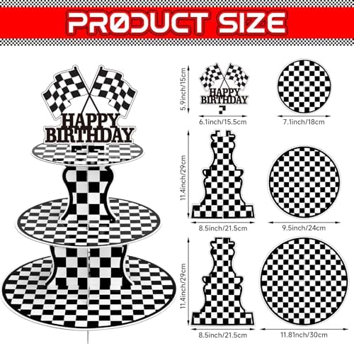 2 Pack Race Car Cupcake Stand Birthday Party Supplies, Two Fast Decorations in Colorful, alternate view 3