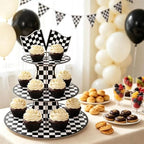 2 Pack Racing 3 Tier Cupcake Stand Checkered Flag Cardboard Tower Holder in Race-2PCS, alternate view 2