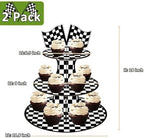 2 Pack Racing 3 Tier Cupcake Stand Checkered Flag Cardboard Tower Holder in Race-2PCS, alternate view 3