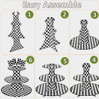 2 Pack Racing 3 Tier Cupcake Stand Checkered Flag Cardboard Tower Holder in Race-2PCS, alternate view 4