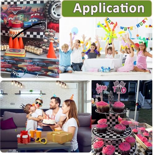 2 Pack Racing 3 Tier Cupcake Stand Checkered Flag Cardboard Tower Holder in Race-2PCS, alternate view 6