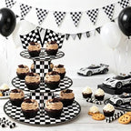 2 Pack Racing 3 Tier Cupcake Stand Checkered Flag Cardboard Tower Holder in Race-2PCS, alternate view 7
