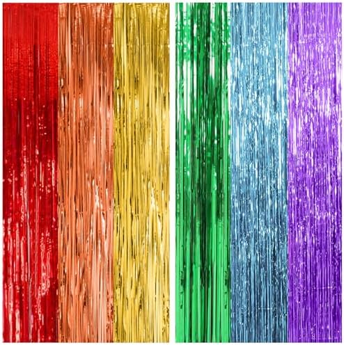 2 Pack Rainbow Backdrop Party Decorations Tinsel Curtain Party Streamer Foil Fringe Birthday Decorations Photo
