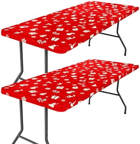 2 Pack Rectangle Spandex 6FT Elastic Fitted Christmas Tablecloth