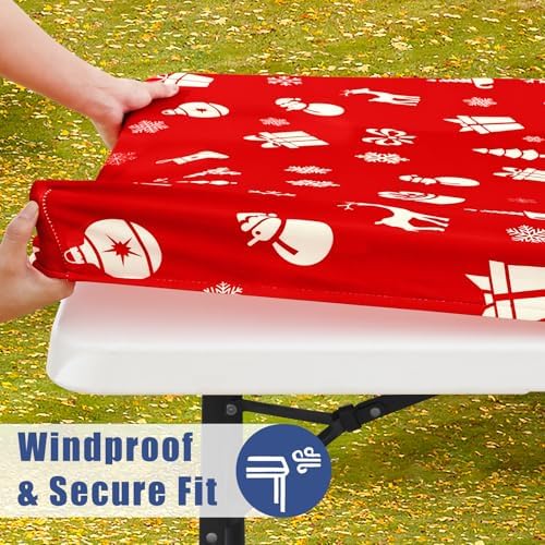 2 Pack Rectangle Spandex 6FT Elastic Fitted Christmas Tablecloth, alternate view 3