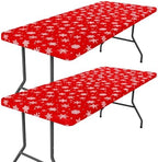 2 Pack Rectangle Spandex 8FT Elastic Fitted Christmas Tablecloth