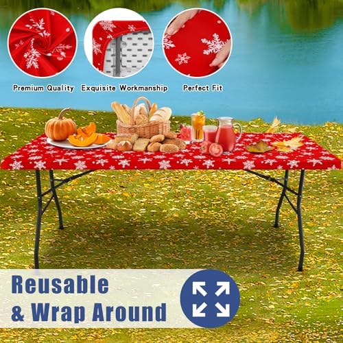 2 Pack Rectangle Spandex 8FT Elastic Fitted Christmas Tablecloth, alternate view 5
