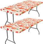 2 Pack Rectangle Spandex 8FT Elastic Fitted Thanksgiving Tablecloth
