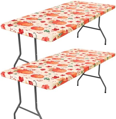 2 Pack Rectangle Spandex 8FT Elastic Fitted Thanksgiving Tablecloth