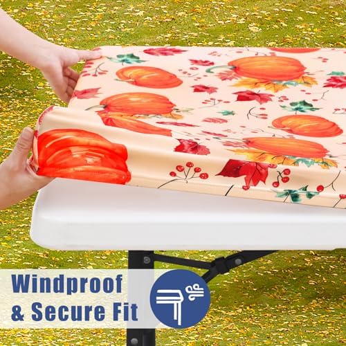 2 Pack Rectangle Spandex 8FT Elastic Fitted Thanksgiving Tablecloth, alternate view 3