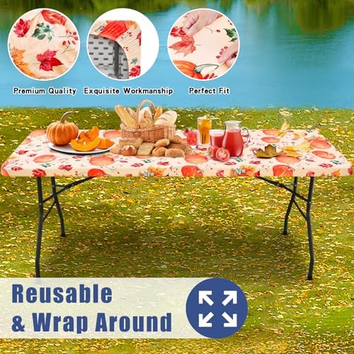 2 Pack Rectangle Spandex 8FT Elastic Fitted Thanksgiving Tablecloth, alternate view 5