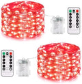 2 Pack Red Fairy Lights Battery Operated, Total 200 LED 66ft