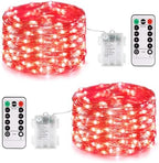 2 Pack Red Fairy Lights Battery Operated, Total 200 LED 66ft