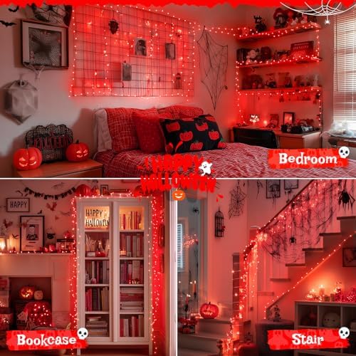 2 Pack Red Fairy Lights Battery Operated, Total 200 LED 66ft, alternate view 5