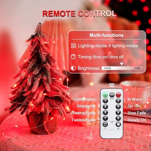 2 Pack Red Fairy Lights Battery Operated, Total 200 LED 66ft, alternate view 6