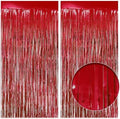 2 Pack Red Fringe Backdrop, 3.2x8.2ft Shining Foil Tinsel Curtains, Birthday Party Decorations Door Streamers