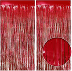 2 Pack Red Fringe Backdrop, 3.2x8.2ft Shining Foil Tinsel Curtains, Birthday Party Decorations Door Streamers